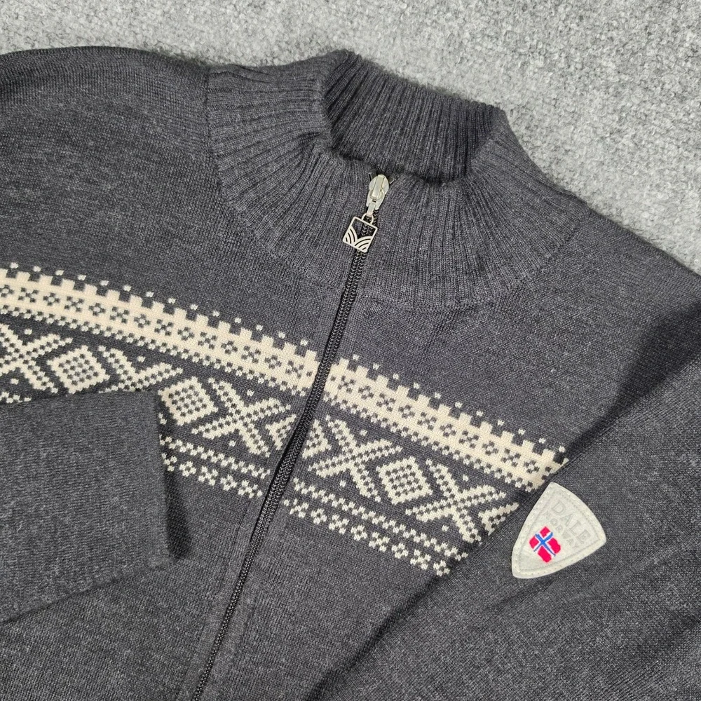 Dale of Norway Full Zip Sweater Mens S Black Merino Wool Nordic Fair Isle